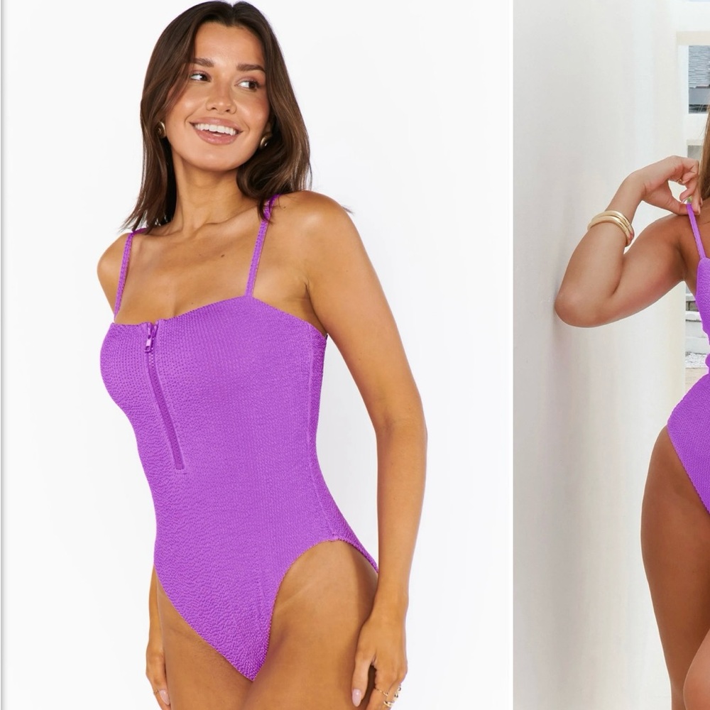 Show Me Your MuMu Ultra Violet Scrunch Zip One-Piece Swimsuit - Picture 6 of 6